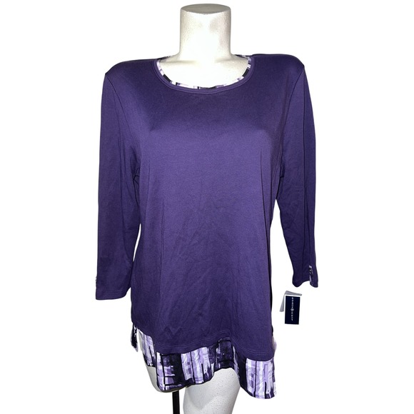 Karen Scott Tops - New Karen Scott Top Purple Print Trim 3/4 Sleeve Shirt Size XL Casual Travel